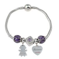 Bracelet en acier inoxydable, émail & avec strass, violet Environ 7.5 pouce, Vendu par brin