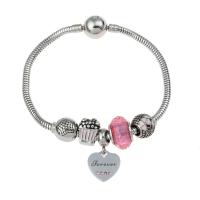 Bracelet en acier inoxydable, émail & avec strass, rose Environ 7.5. pouce, Vendu par brin