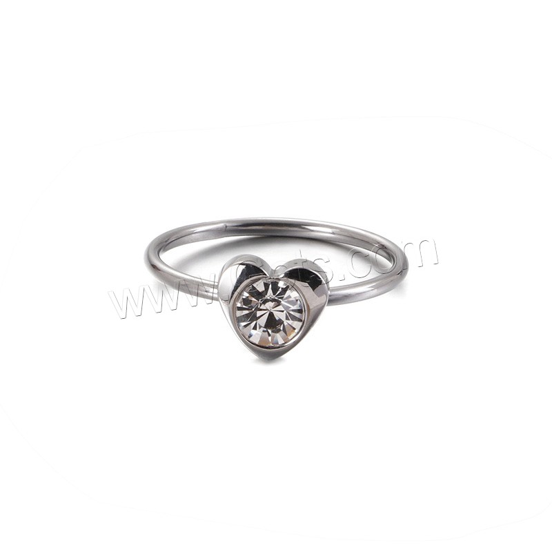 Cubic Zirconia anillo de dedo de acero inoxidable, Corazón, chapado, diverso tamaño para la opción & micro arcilla de zirconia cúbica & para mujer, más colores para la opción, 1.4mm, Vendido por UD