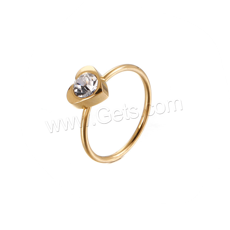 Cubic Zirconia anillo de dedo de acero inoxidable, Corazón, chapado, diverso tamaño para la opción & micro arcilla de zirconia cúbica & para mujer, más colores para la opción, 1.4mm, Vendido por UD