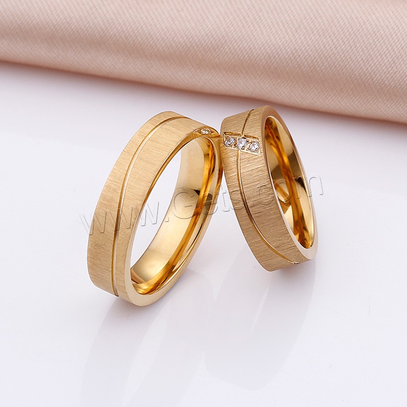 Cubic Zirconia Stainless Steel Finger Ring, gold color plated, different size for choice & micro pave cubic zirconia & for couple, more colors for choice, 6mm, Sold By PC