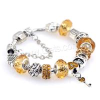 European Match Cristal Bracelets, alliage de zinc, avec chalumeau, Placage, normes différentes pour le choix & pour femme & avec strass, Jaune, Vendu par brin