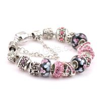 European Match Cristal Bracelets, alliage de zinc, avec chalumeau, Placage, normes différentes pour le choix & pour femme & avec strass, rose, Vendu par brin