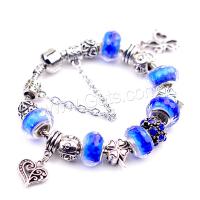 European Match Cristal Bracelets, alliage de zinc, avec chalumeau & laiton, Placage, normes différentes pour le choix & pour femme & avec strass, bleu, Vendu par brin