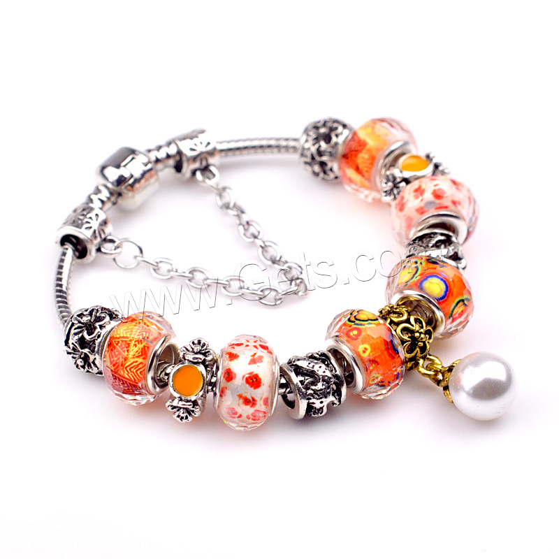 Europeo pulseras de cristal mixto, aleación de zinc, con Cristal de murano & metal, chapado, diverso tamaño para la opción & para mujer, naranja rojizo, Vendido por Sarta