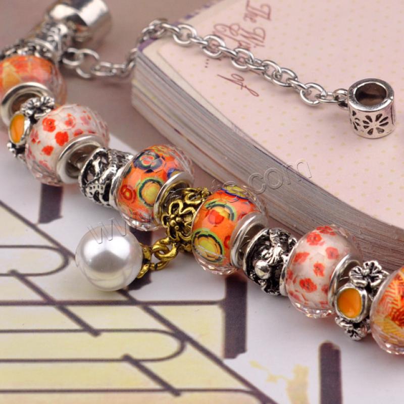 Europeo pulseras de cristal mixto, aleación de zinc, con Cristal de murano & metal, chapado, diverso tamaño para la opción & para mujer, naranja rojizo, Vendido por Sarta