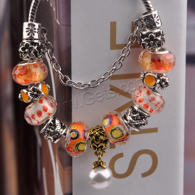 Europeo pulseras de cristal mixto, aleación de zinc, con Cristal de murano & metal, chapado, diverso tamaño para la opción & para mujer, naranja rojizo, Vendido por Sarta