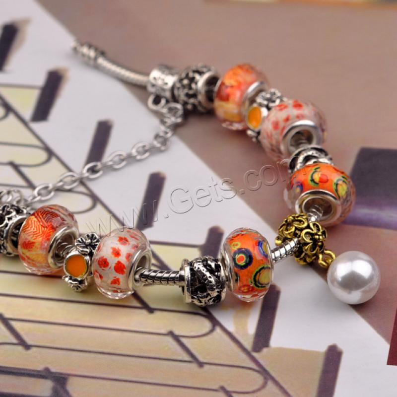 Europeo pulseras de cristal mixto, aleación de zinc, con Cristal de murano & metal, chapado, diverso tamaño para la opción & para mujer, naranja rojizo, Vendido por Sarta