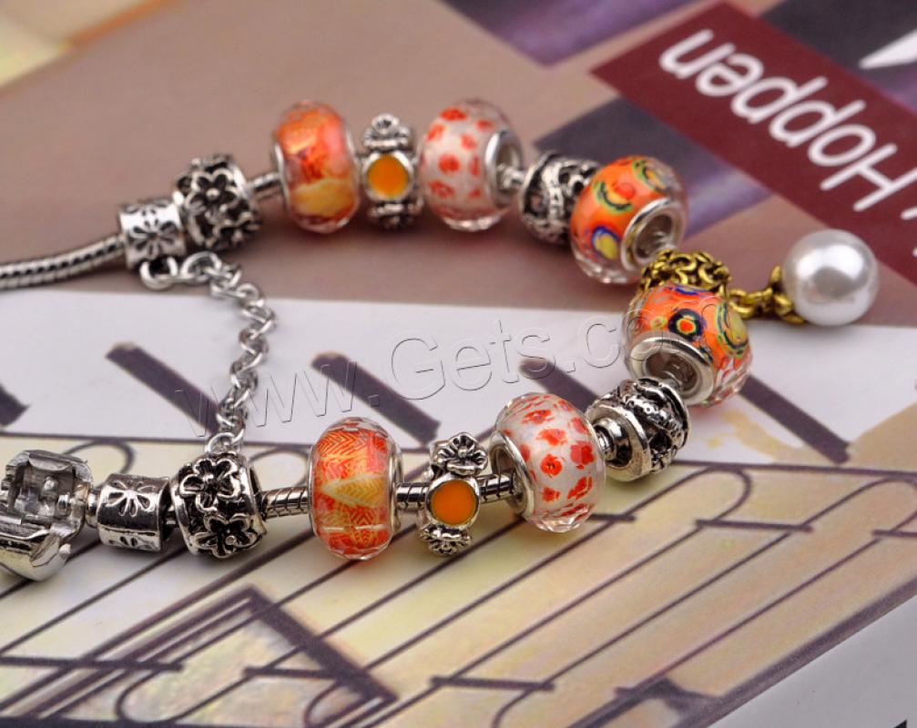 Europeo pulseras de cristal mixto, aleación de zinc, con Cristal de murano & metal, chapado, diverso tamaño para la opción & para mujer, naranja rojizo, Vendido por Sarta