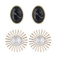 aleación de zinc Stud aretes, chapado, Estilo bohemio & para mujer, 21mm,26mm, 2parespareja/Set, Vendido por Set