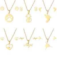 Fashion Stainless Steel Jewelry Sets, Stud Earring & necklace, gold color plated, rolo chain & for woman Approx 17 Inch 