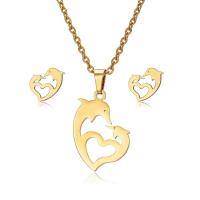 Fashion Stainless Steel Jewelry Sets, Dolphin, gold color plated, oval chain & for woman  Approx 17.75 Inch 