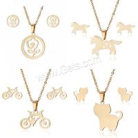 Fashion Stainless Steel Jewelry Sets, gold color plated, oval chain & for woman Approx 17.7 Inch 