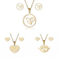 Fashion Stainless Steel Jewelry Sets, gold color plated, oval chain & for woman Approx 17.3 Inch 