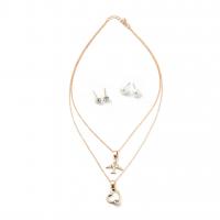 ensembles de bijoux de mode en alliage zinc, alliage de zinc, Boucle d’oreille stud & collier, avec perle de verre, Placage de couleur d'or, chaîne croisée & pavé de micro zircon & pour femme  7mm,9mm Environ 15.4 pouce, Vendu par fixé