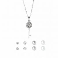 ensembles de bijoux de mode en alliage zinc, alliage de zinc, Boucle d’oreille stud & collier, Placage de couleur argentée, chaîne ovale & pavé de micro zircon & pour femme 5mm,7mm,9mm,10mm Environ 15.7 pouce, Vendu par fixé