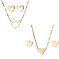 Fashion Stainless Steel Jewelry Sets, Stud Earring & necklace, gold color plated, oval chain & for woman Approx 18.9 Inch 