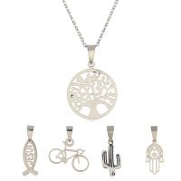 Fashion Stainless Steel Jewelry Sets, silver color plated, 5 pieces & oval chain & for woman    Approx 18.1 Inch 