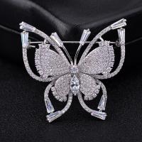 metal broche, Mariposa, chapado en platina real, diferentes estilos para la opción & micro arcilla de zirconia cúbica & para mujer, 45x42mm, Vendido por UD