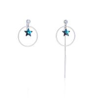 Asymmetric Earrings, 925 Sterling Silver, with CRYSTALLIZED™, Star, platinum plated, micro pave cubic zirconia & for woman, blue, 10mm 