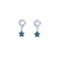 Silver Earring Zircon pavent Sterling, Argent sterling 925, étoile, Plaqué de platine, pavé de micro zircon & pour femme, bleu Vendu par paire