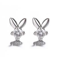 Silver Earring Zircon pavent Sterling, Argent sterling 925, lapin, bijoux de mode & pavé de micro zircon & pour femme, argent Vendu par paire