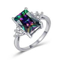 Zircon pavent l'anneau en laiton de doigt, Alliage de cuivre, Motif géométrique, Placage de couleur platine, pavé de micro zircon, plus de couleurs à choisir, 7*9mm, Vendu par PC