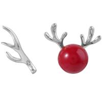 Asymmetric Earrings, 925 Sterling Silver, with Plastic Pearl, Deer, fashion jewelry & for woman, red, 6mm 