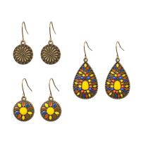 boucle d'oreille de goutte en Zinc Alloy et Émail  , alliage de zinc, Motif géométrique, Plaqué de couleur de bronze antique, Style bohème & émail, couleurs mélangées é, Vendu par fixé