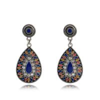 boucle d'oreille de goutte en Zinc Alloy et Émail  , alliage de zinc, larme, Placage, émail & avec strass, plus de couleurs à choisir Vendu par paire