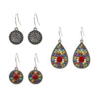 boucle d'oreille de goutte en Zinc Alloy et Émail  , alliage de zinc, Motif géométrique, Plaqué de couleur d'argent, trois pièces & émail, couleurs mélangées é, Vendu par fixé