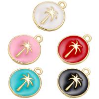 Enamel Brass Pendants, Round, gold color plated, DIY 