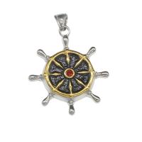 Pendentifs en titane, Acier titane, roue de bateau, Placage de couleur d'or, avec strass, deux couleurs différentes Environ 4.5mm, Vendu par PC