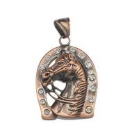 Pendentifs en titane, Acier titane, cheval, Plaqué de couleur de cuivre antique, avec strass Environ 4.6mm, Vendu par PC