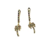 Harz Messing Drop Ohrring, Palm Tree, Micro pave Zirkonia, originale Farbe, 32x14x2mm, verkauft von Paar