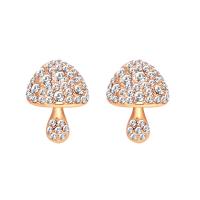 Zinc alliage strass Stud Earring, alliage de zinc, champignon, Placage, bijoux de mode & pour femme & avec strass, plus de couleurs à choisir, protéger l'environnement, sans nickel, plomb et cadmium Vendu par brin