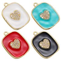 Enamel Brass Pendants, Square, gold color plated, DIY & with rhinestone 