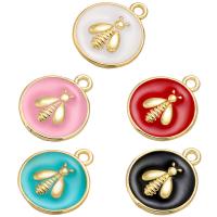 Enamel Brass Pendants, Round, gold color plated, DIY 