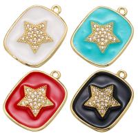 Enamel Brass Pendants, Square, gold color plated, DIY & micro pave cubic zirconia 