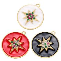 Enamel Brass Pendants, Round, gold color plated, DIY & with rhinestone 