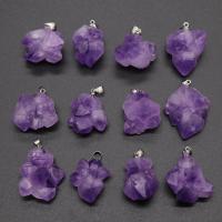 Natural Quartz Pendants, Amethyst, Teardrop, random style & DIY, purple, 22-35mm 