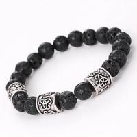 Lava Bead Bracelet, Zinc Alloy, with Lava, for woman, black 