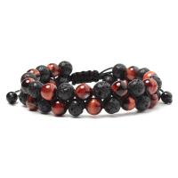 Tiger Eye Stone Bracelets, with Lava, Double Layer & fashion jewelry & Unisex 8MM 