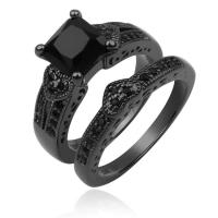 Anillos para Pareja, metal, chapado, Joyería & diverso tamaño para la opción & con circonia cúbica, Negro, libre de níquel, plomo & cadmio, Vendido por Par