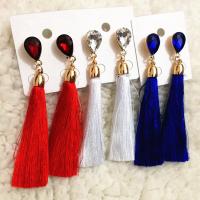 Fashion Tassel Earring, Zinc Alloy, Teardrop, gold color plated, handmade & with rhinestone 85mm 