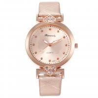 Women Wrist Watch, PU Leather, with zinc alloy dial & Glass, Chinese movement, rose gold color plated, durable & waterproofless & for woman & with rhinestone 16mm Approx 9.4 Inch 