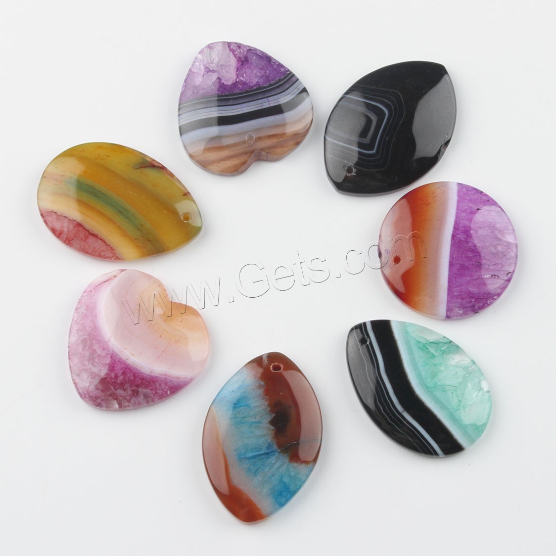 Pendentif Agate mixte, Couleur aléatoire, 37*36*7~46*31*7mm, Trou:Environ 2mm, Vendu par PC