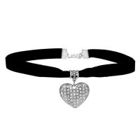 Mode Collier Choker, alliage de zinc, avec velours de coton & strass, pour femme, noire, 390mm, Vendu par PC