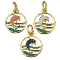 Enamel Brass Pendants, Round, gold color plated, DIY & hollow Approx 4mm 