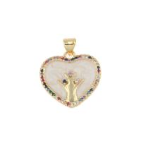 Pendentifs strass en laiton, coeur, Placage de couleur d'or, pavé de micro zircon, multicolore, protéger l'environnement, sans nickel, plomb et cadmium Environ 2mm, Vendu par PC